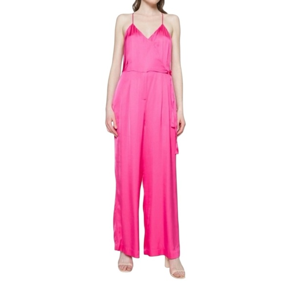 Scotch & Soda Size 34 XS Pink Satin Spaghetti Straps V Neck Racerback Jumpsuit - Picture 1 of 14